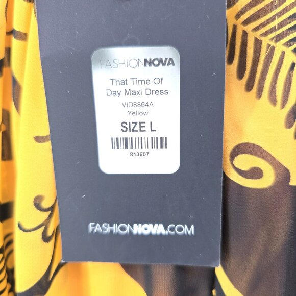NWT Fashion Nova Yellow Black That Time of Day Deep V Maxi Flowy LOw Back Dress - Picture 9 of 11